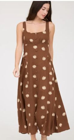 Brown Seashell Print Button Down Midi Dress
