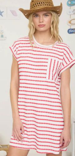 Textured Stripe Knit T-Shirt Dress