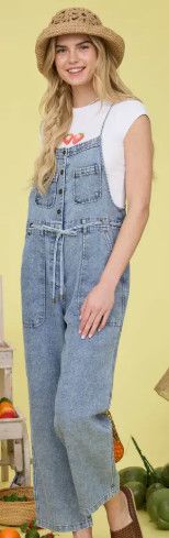 Washed Denim Spaghetti Strap Overalls