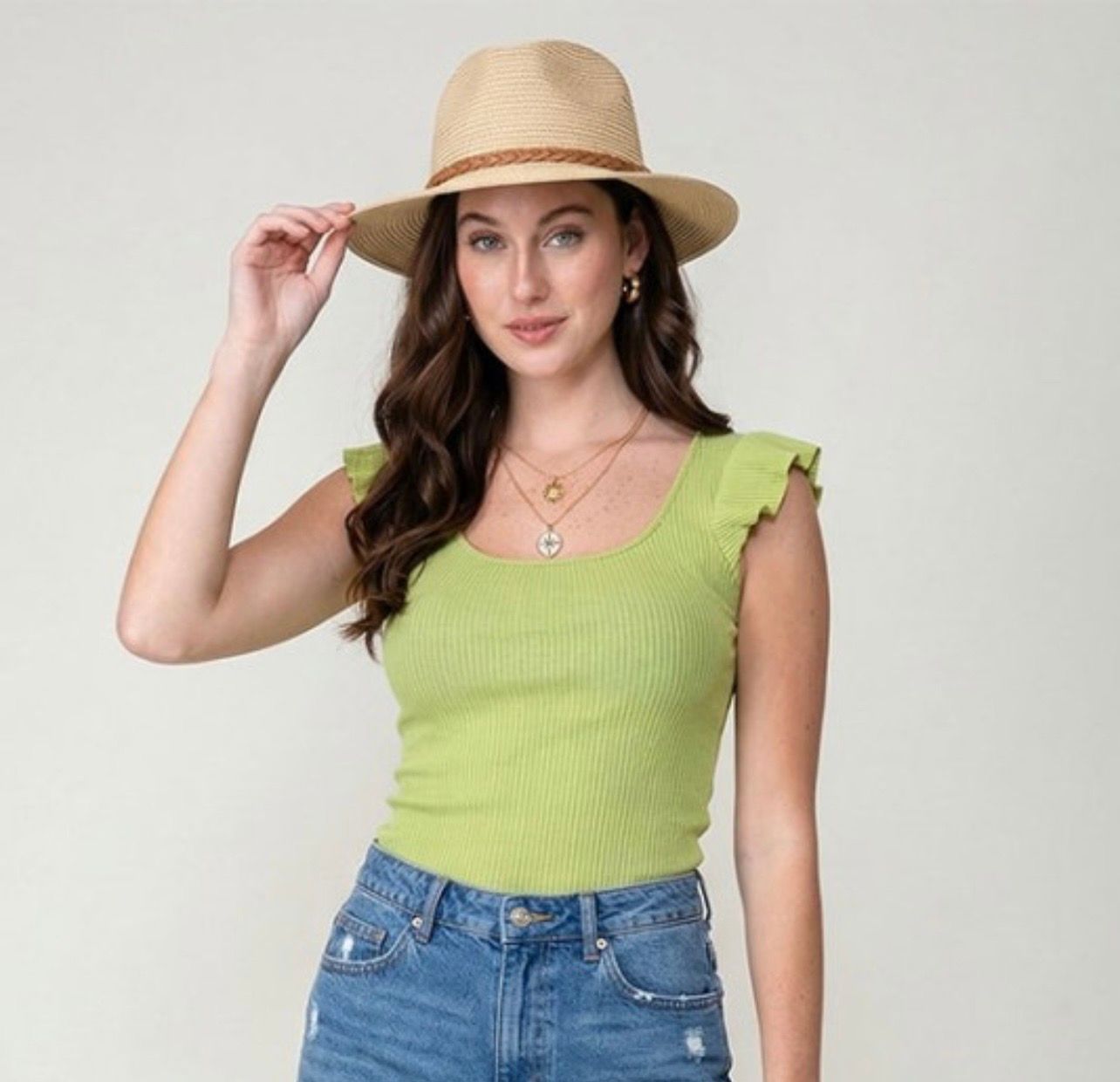 Ribbed Flutter Sleeve Top