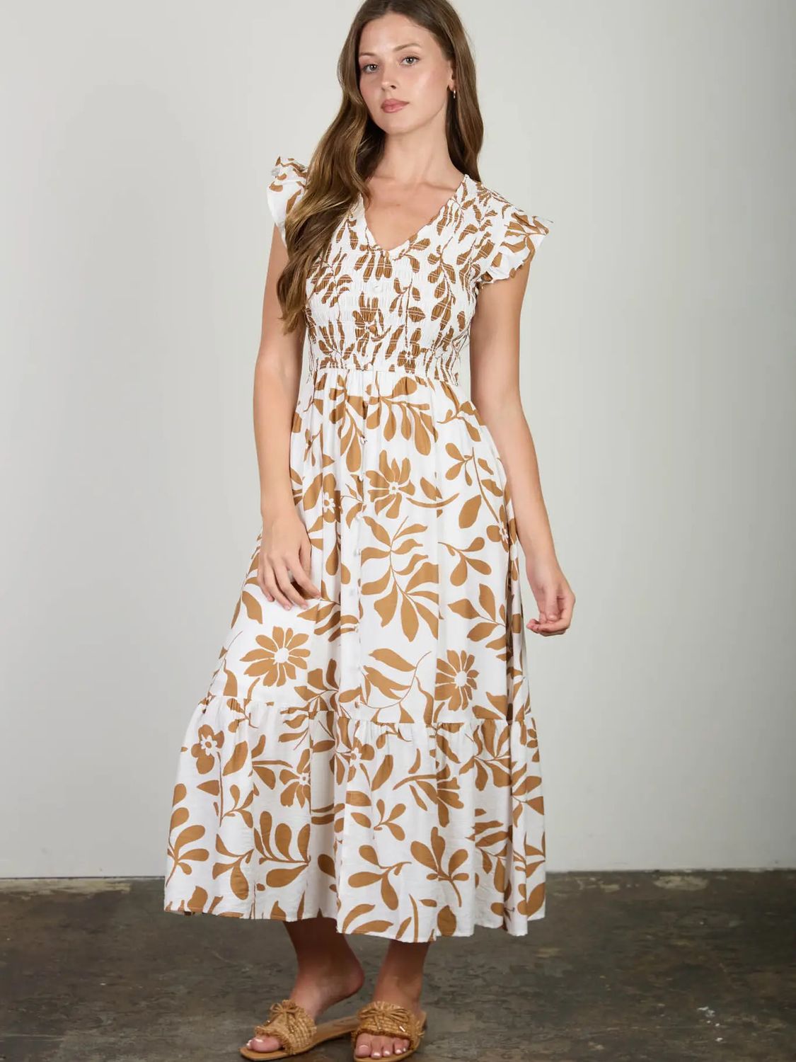 Leaf Print Midi Dress