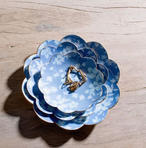 Blue Floral Round Tray (3 sizes)