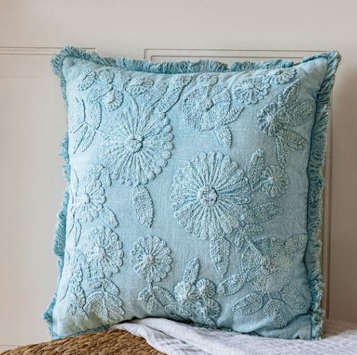 20" Cloud Blue Zinnia Pillow