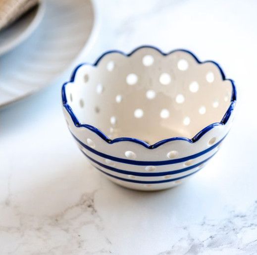 5" Blue Stripe Ceramic Colander