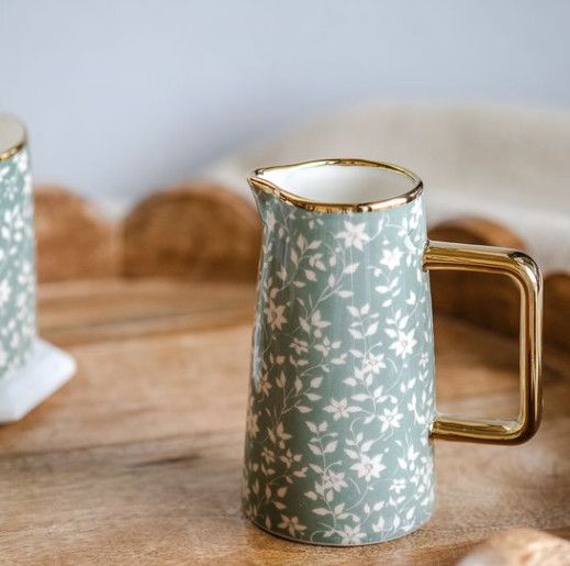 Gold Accent White Flower Pitcher