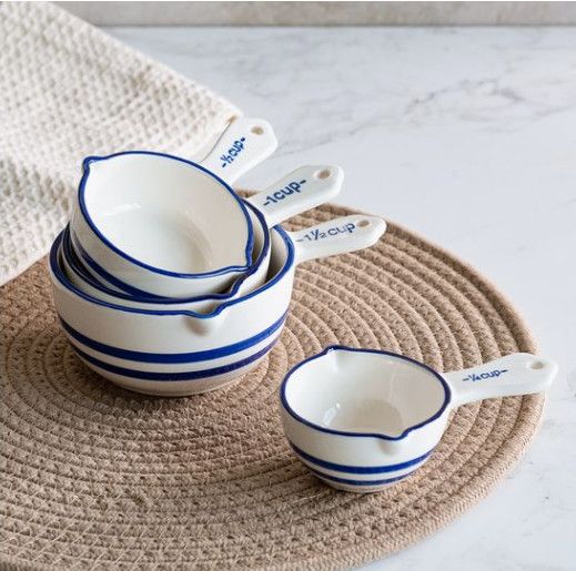 Blue and White Stripe Measuring Cups