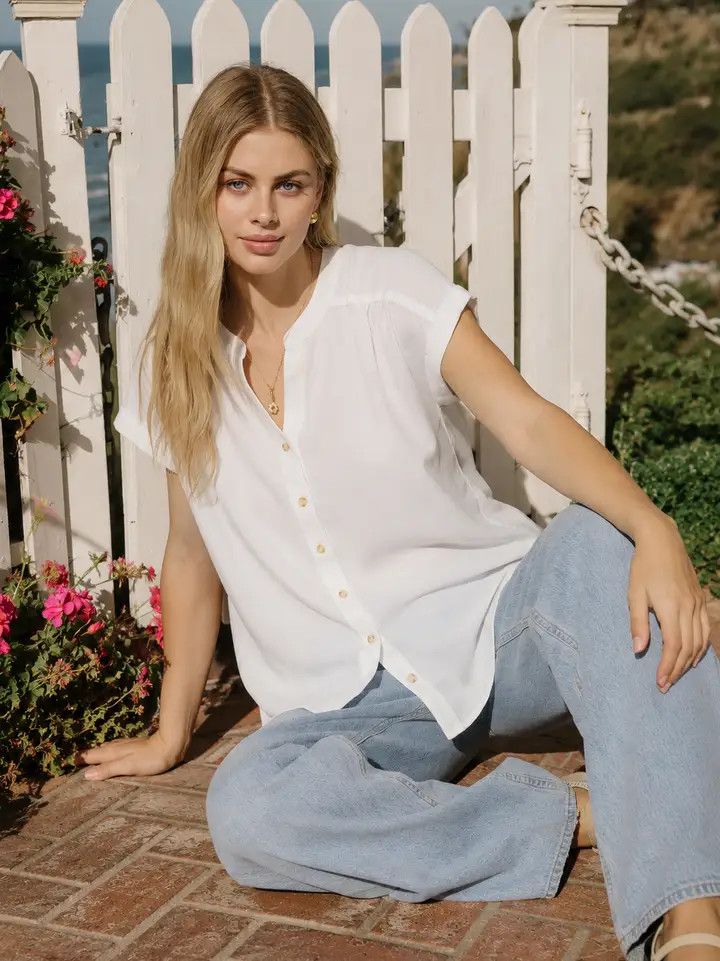 White Cuff Sleeve Top