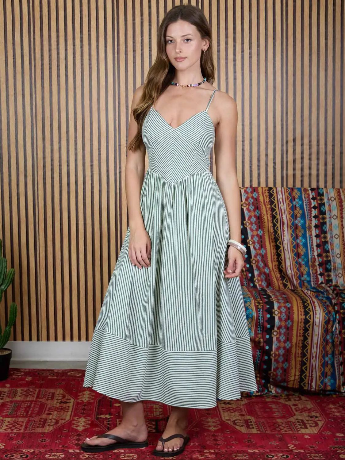 Green Striped Midi Dress