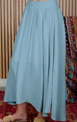 Light Teal Box Pleated Midi Skirt