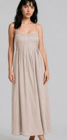 Light Khaki Pintuck Midi Dress