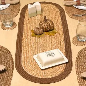 36" Oval Natural and Brown Jute Runner