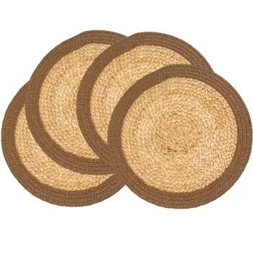 14" Natural and Brown Round Jute Placemat