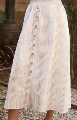 Khaki Stripe Button Down Midi Skirt