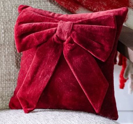 10x10 Red Velvet Bow Pillow