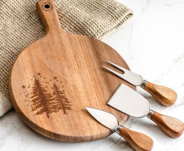 10" Tree Cheese Board &amp; Knife Set