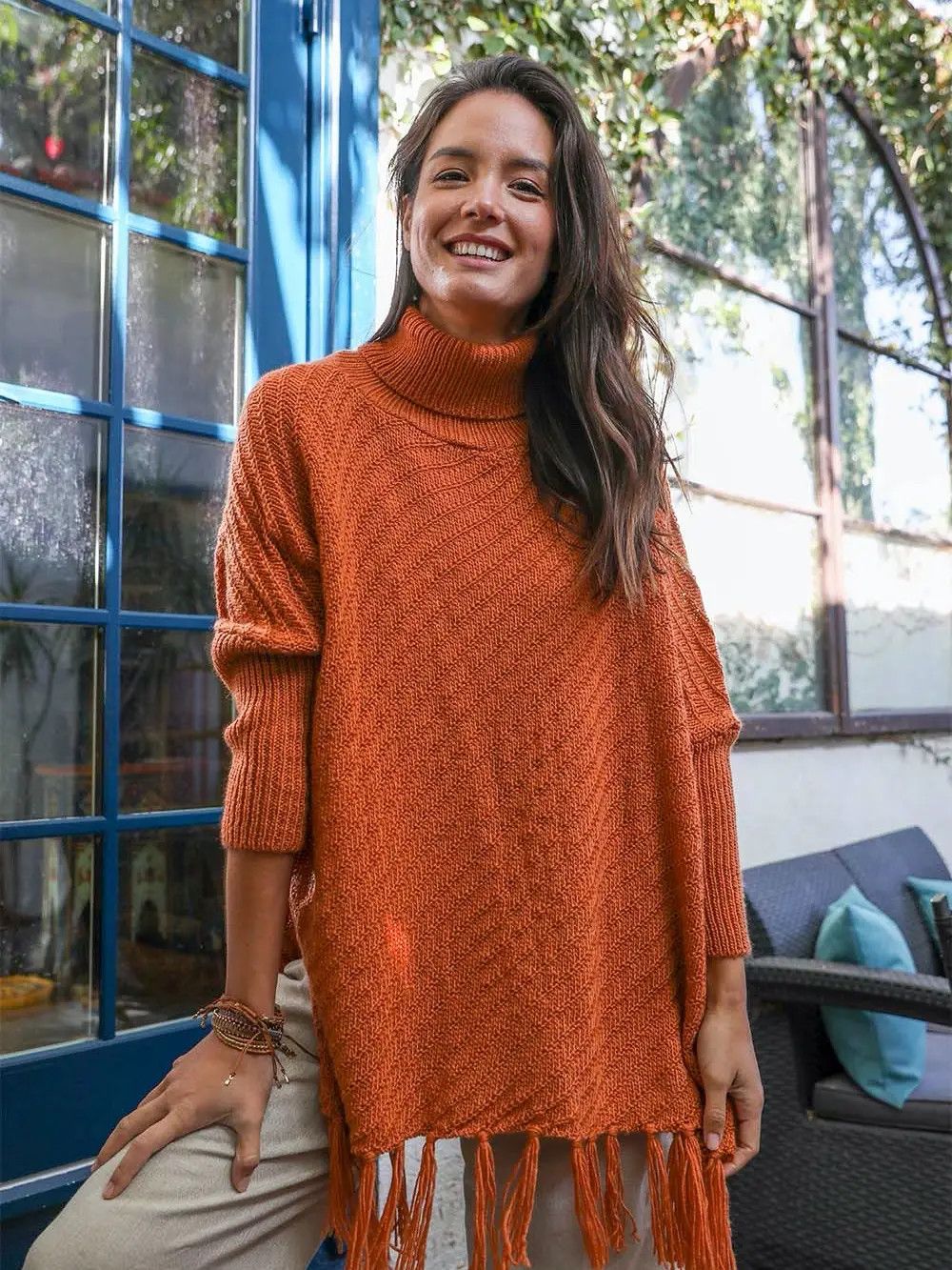 Rust Poncho Sweater