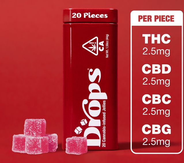 Drops Focused Energy Gummies | Cranberry-Sativa | 50mg D9 : 50mg CBG : 50mg CBD : 50mg CBC