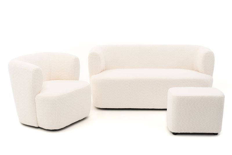 Loungeset 2 fauteuils wit met poef