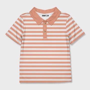 Boys Coral &amp; White Stripe Polo