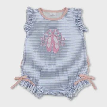 Dance Shoes Embroidery Striped Girls Romper