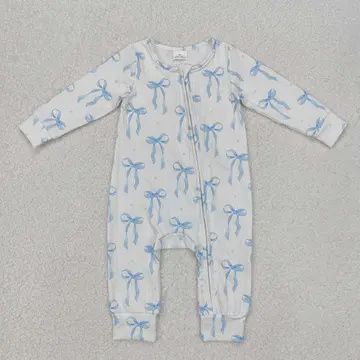 Baby Girl Blue Bow Cable Knit Romper