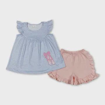 Stripe Dance Shoes Tunic Girls Short Set
