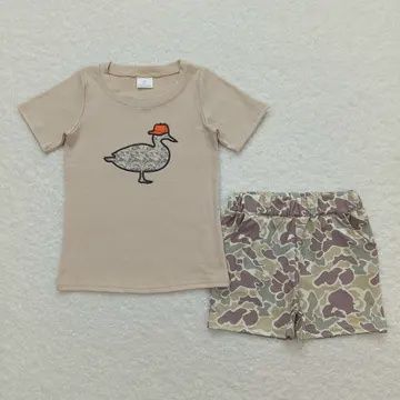 Boys Khaki Camo Duck Short Set