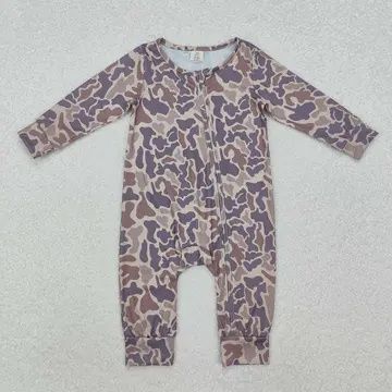 Baby Boy Grey Camo Long Sleeve Romper