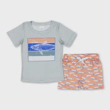 Short Sleeve Fish Print Boys Short Set