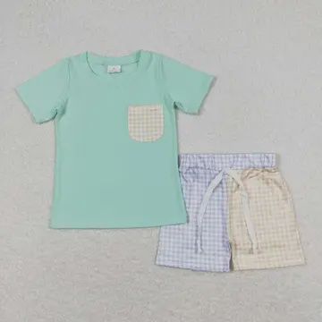 Boys Green Pocket Tee  Short Set