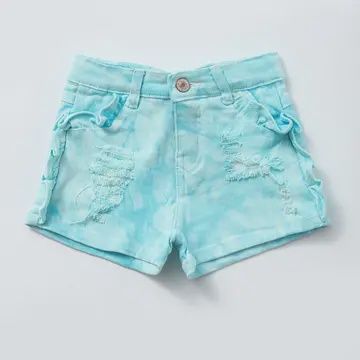 Girls Blue Distressed Ruffle Denim Shorts