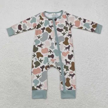 Baby Boy Camo Dog/Duck Zip Romper