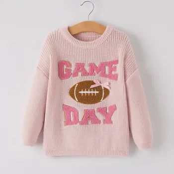 “Game Day” Football Light Pink Pullover Sweater