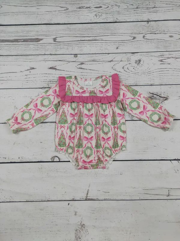 Pink Ruffle Bow Printed Christmas Baby Bubble