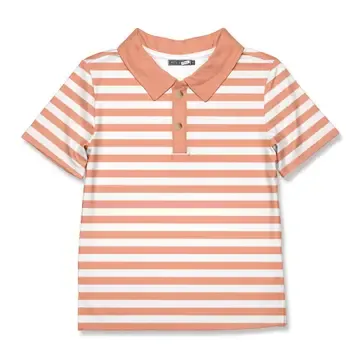 Boys Coral &amp; White Stripe Polo