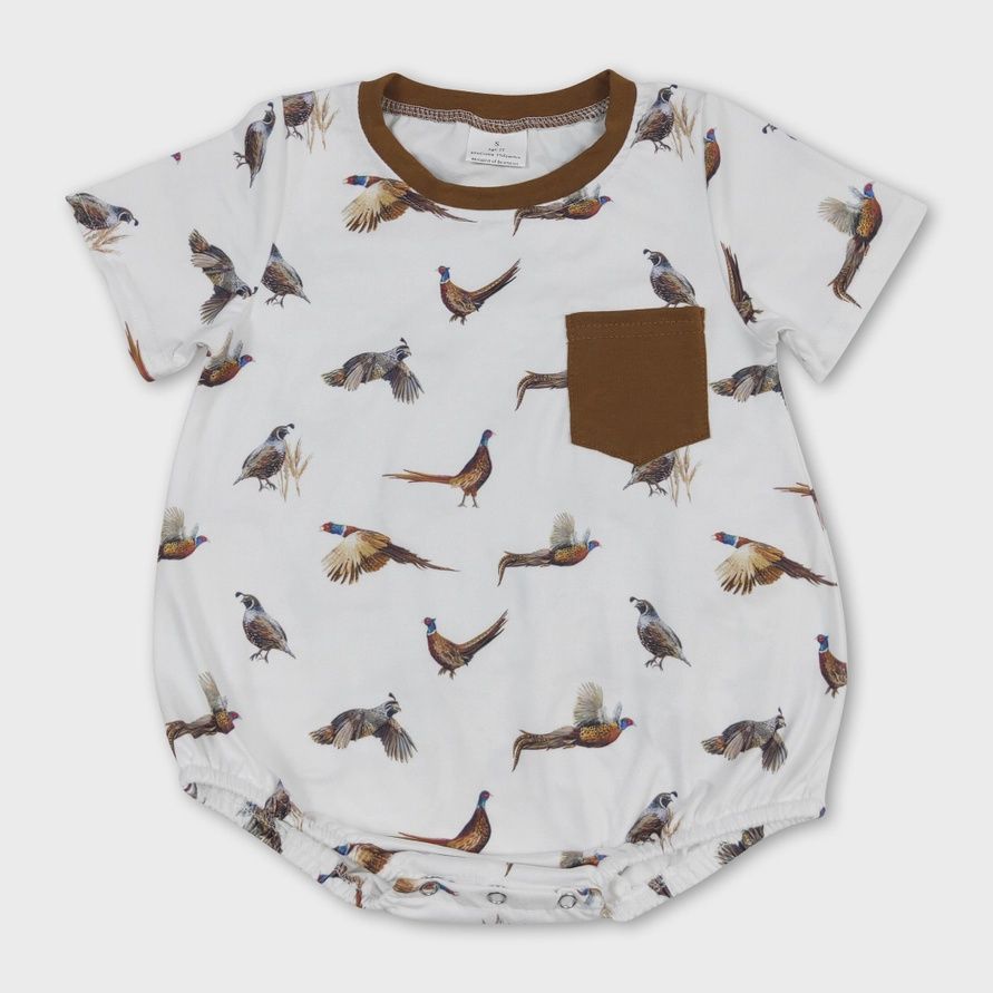 Short Sleeve Brown Pheasant Baby Boys Romper