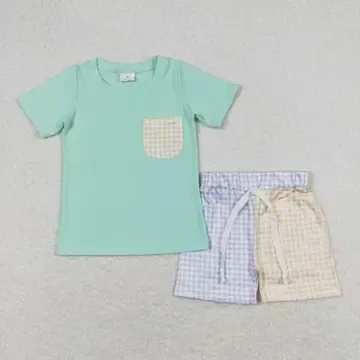 Boys Green Pocket Tee  Short Set