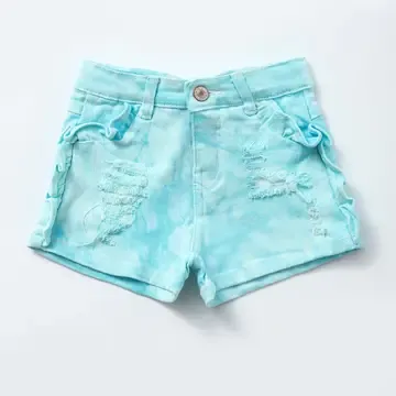Girls Blue Distressed Ruffle Denim Shorts