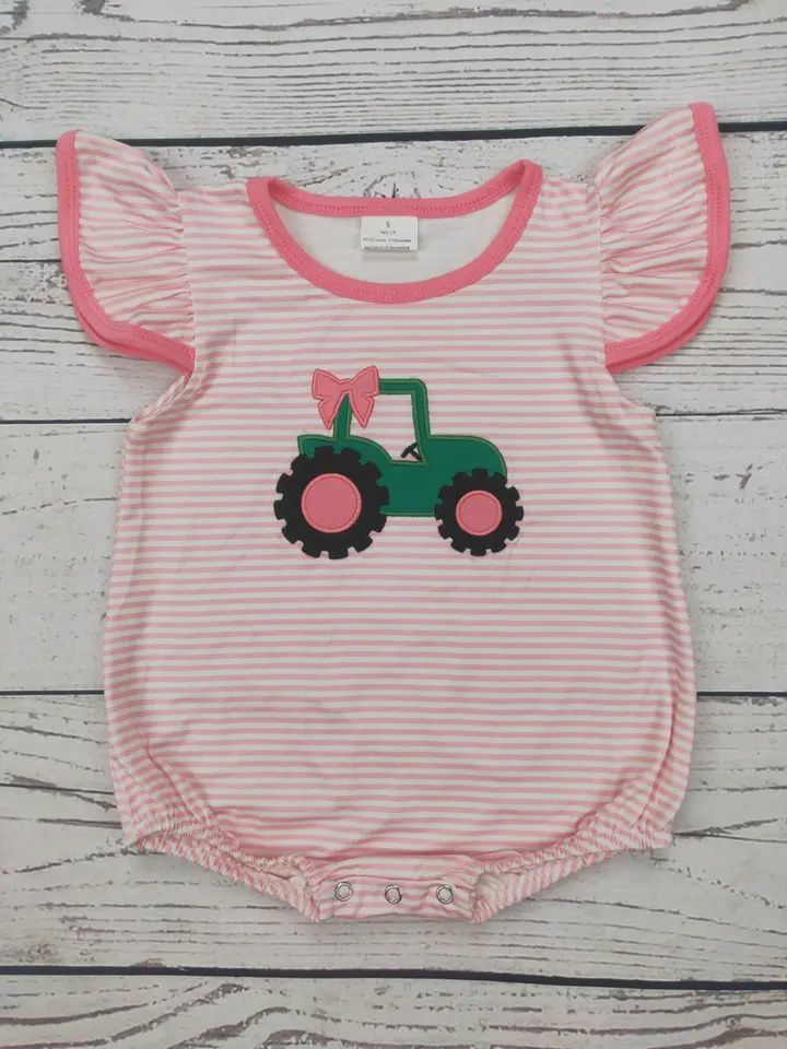 Baby Girl Applique Tractor Bubble