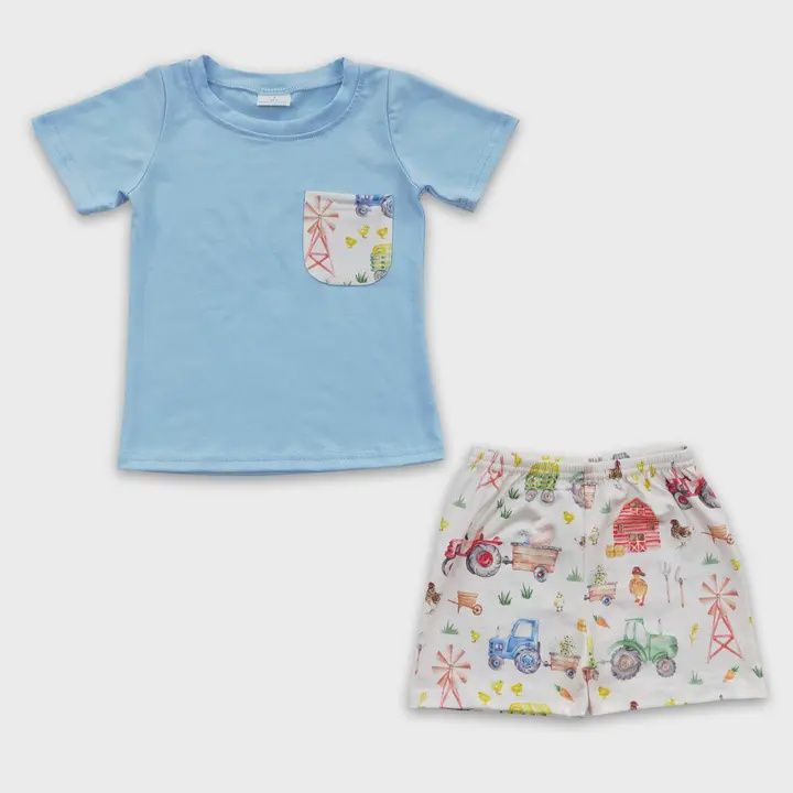 Short Sleeve Farm Pocket Shorts Set
