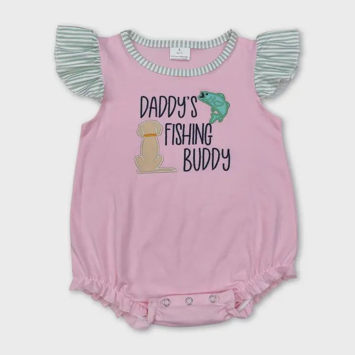 Girls Short Sleeve Daddy's Fishing Buddy Romper