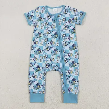 Baby Boy Blue Checkered Bluey Romper