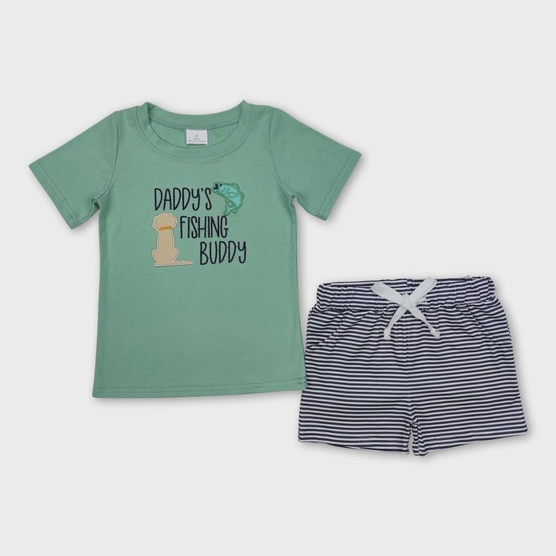 Daddy's Fishing Buddy Stripe Shorts Boys Set