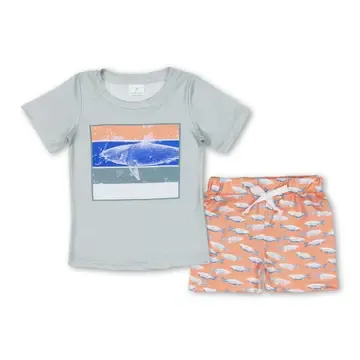 Short Sleeve Fish Print Boys Short Set