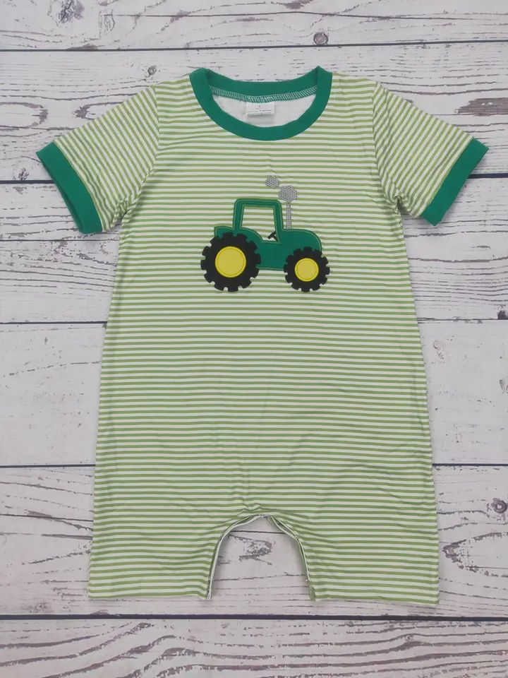 Baby Boy Applique Tractor Romper