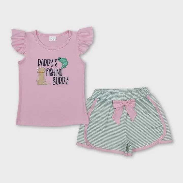 Girls Short Sleeve Daddys Fishing Buddy Shorts Set