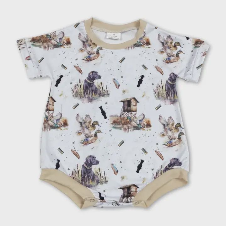 Short Sleeves Duck Dog Baby Boy Hunting Romper