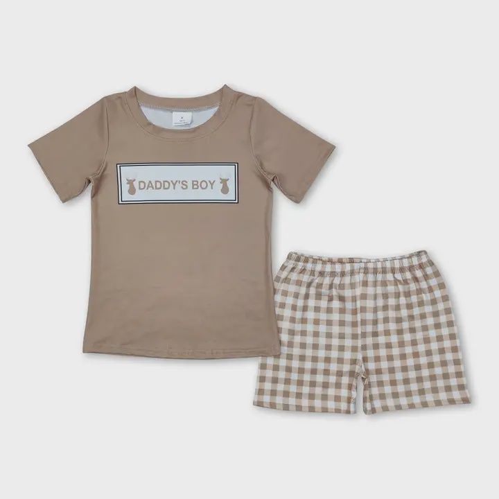 Khaki Daddy's Boy Plaid Shorts Set