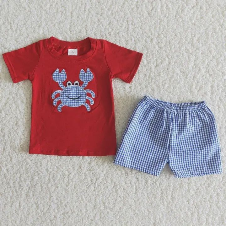 Red/Blue Plaid Crab Boys Short Set