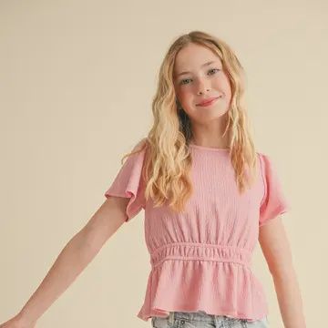 Round Neck Preplum Top w/Juliette Waist